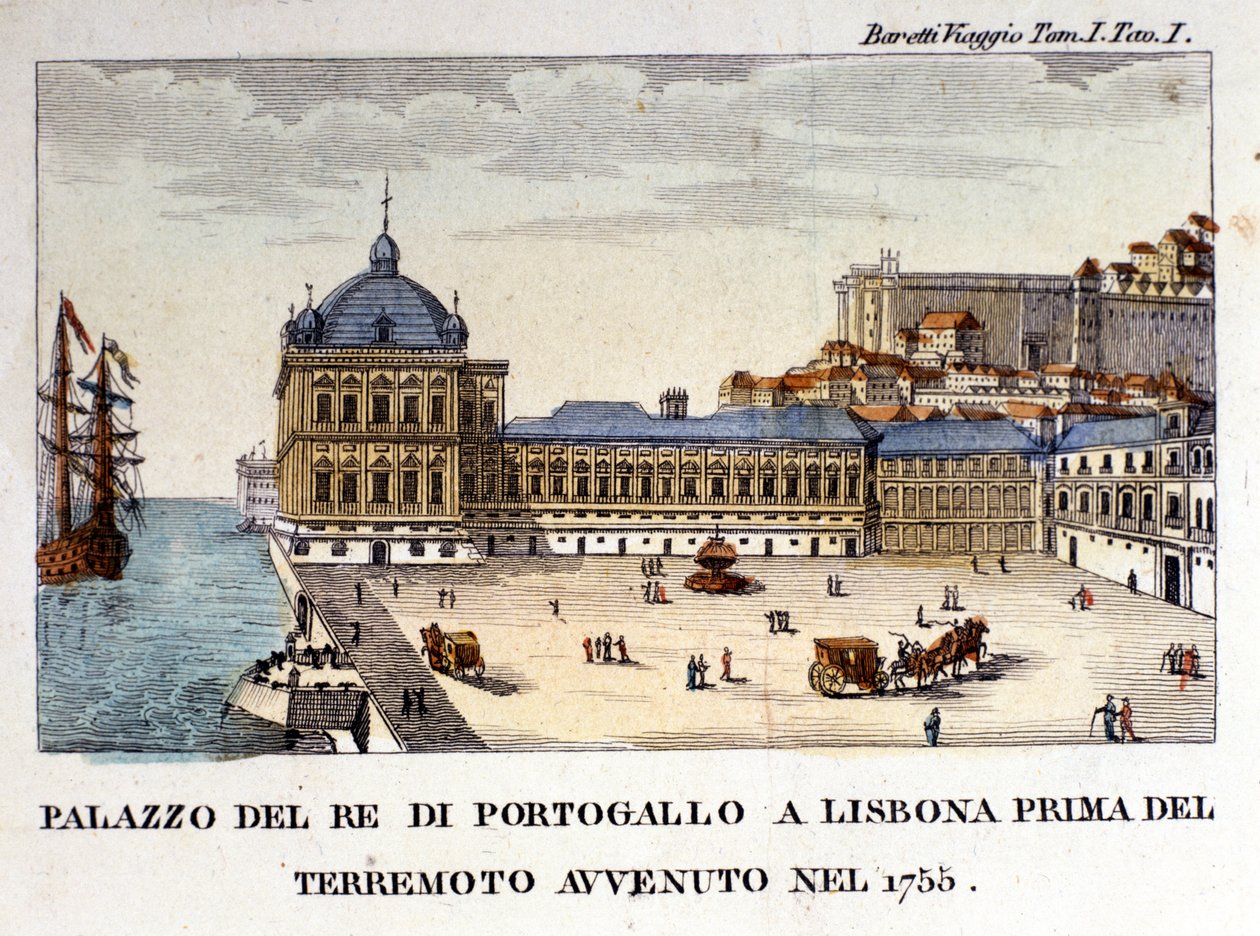 Utsikt over det kongelige palasset i Lisboa før jordskjelvet i 1755. av Italian School