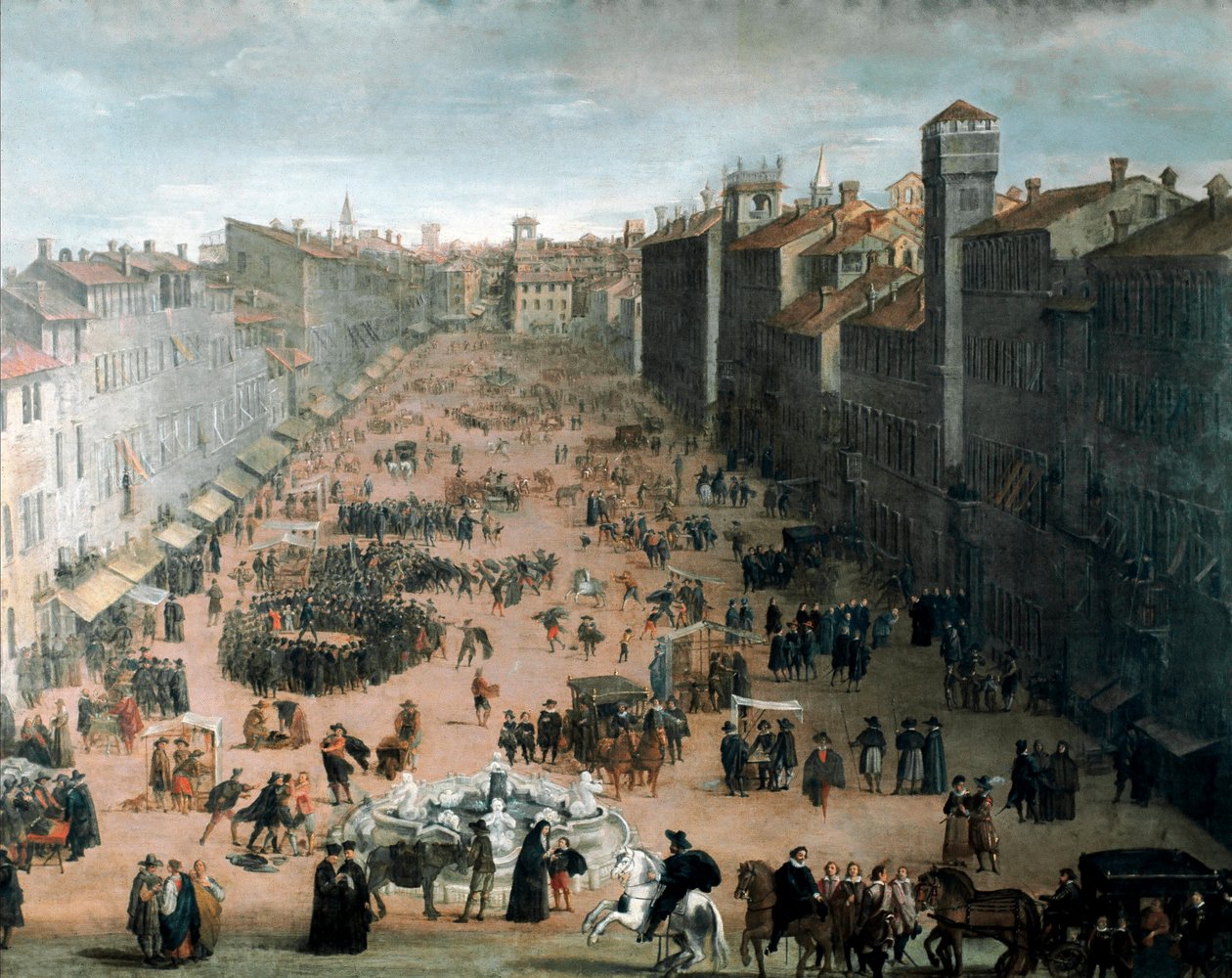 Utsikt over Navona-plassen i Roma (maleri av Italian School