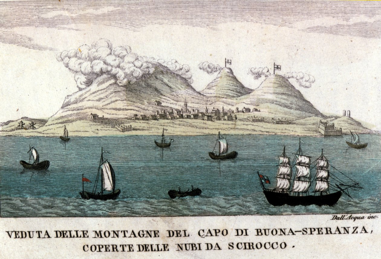 Utsikt over fjellene i Cape of Good Esperance av Italian School