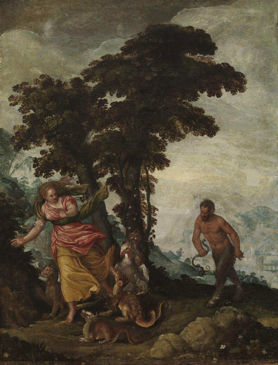 Dyd forfulgt av Vice, ca. 1570-1600 (olje på lerret) av Italian School