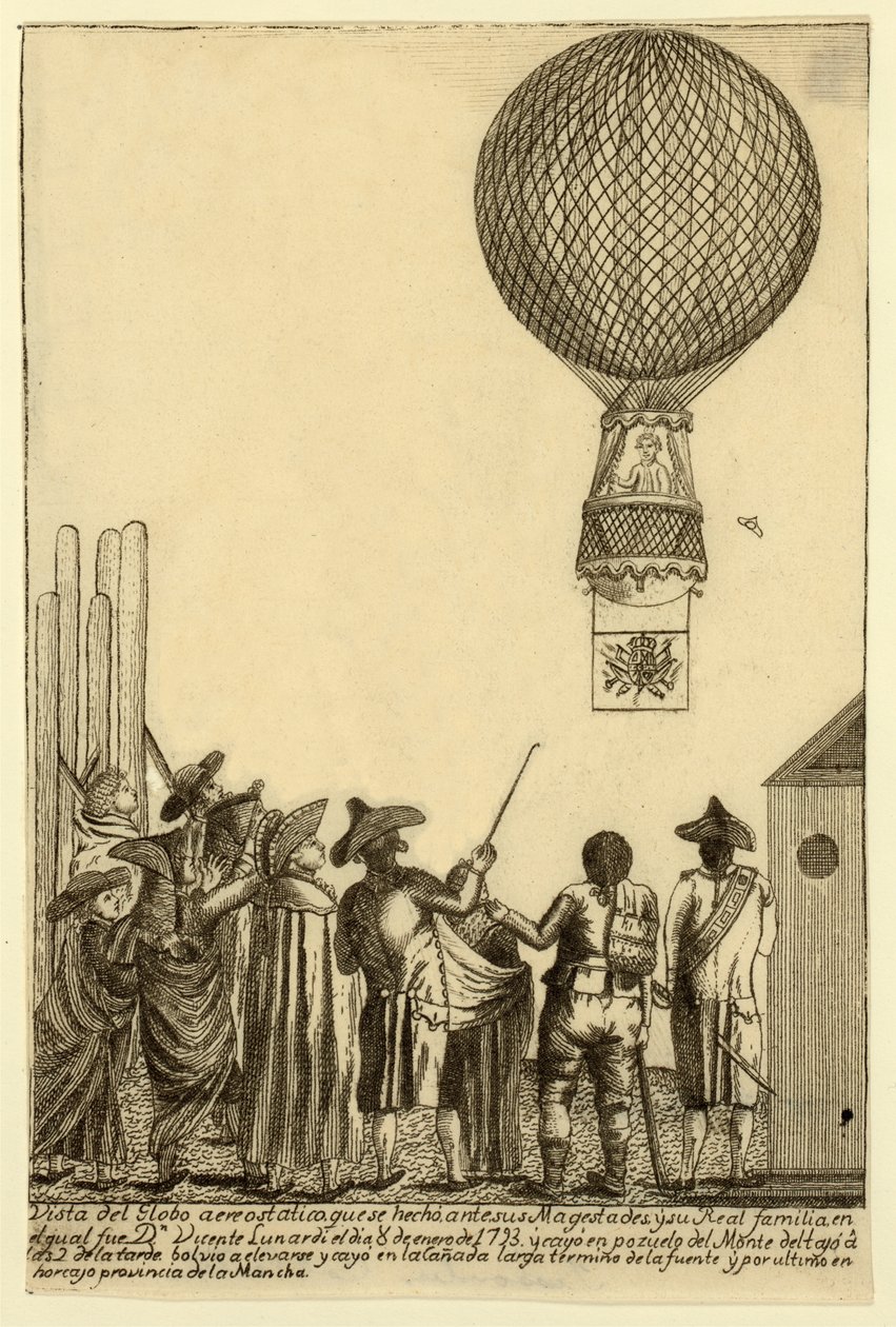 Utsikt over luftballongen som ble laget før hans majestetiske pub. 1793. av Italian School