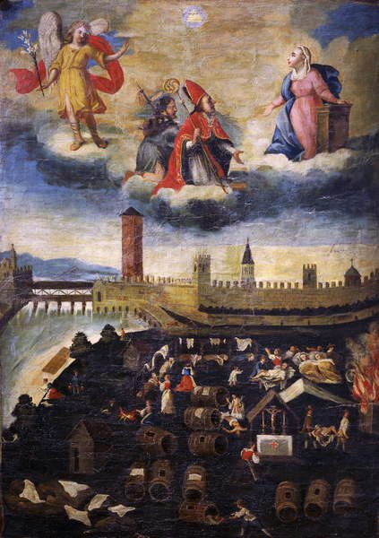 Votivbanner som viser pesten i Trento i 1636 av Italian School