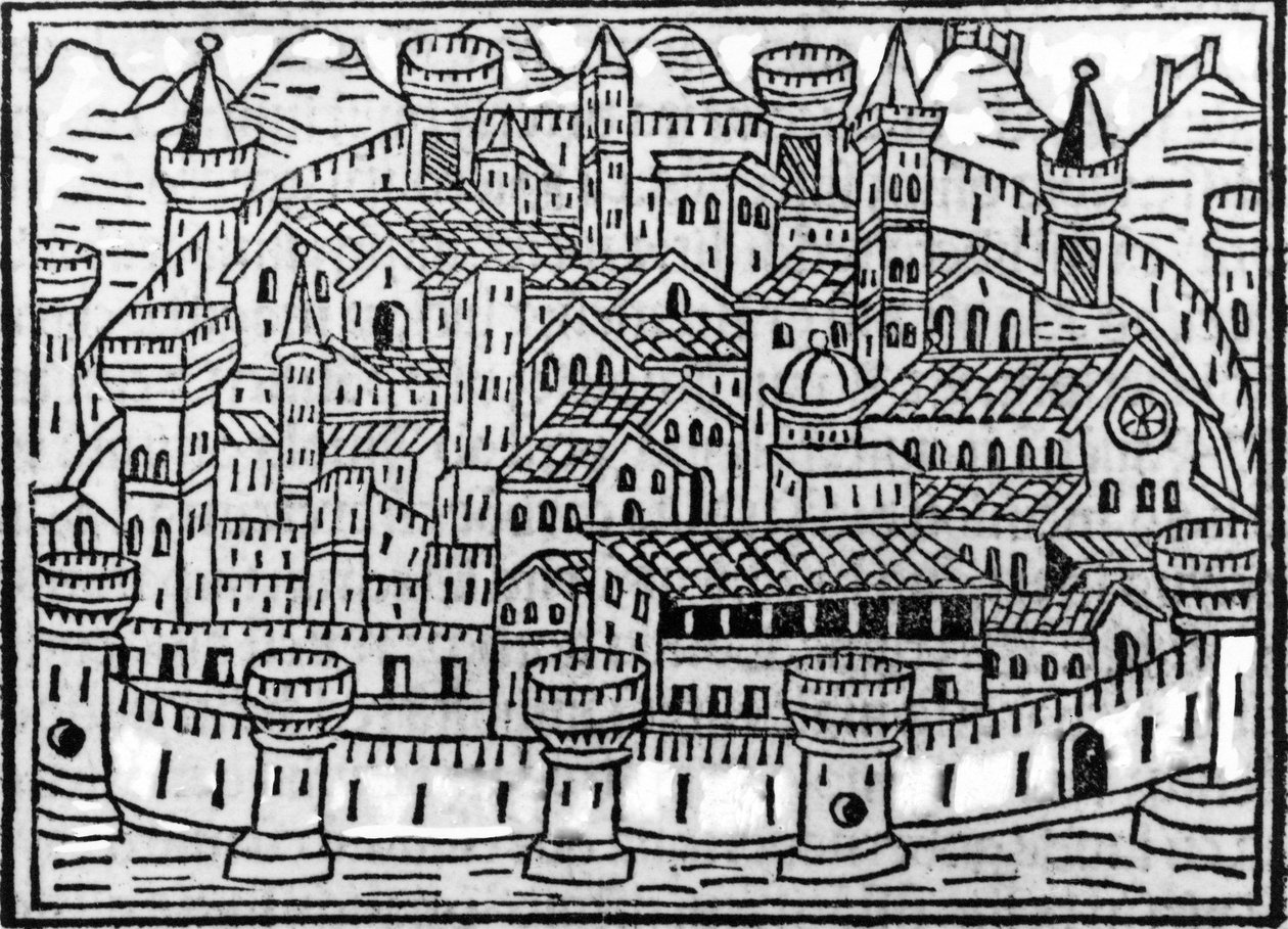 Bymurer fra Supplementum Chronicarum av Giacomo Filippo Foresti, 1506 av Italian School