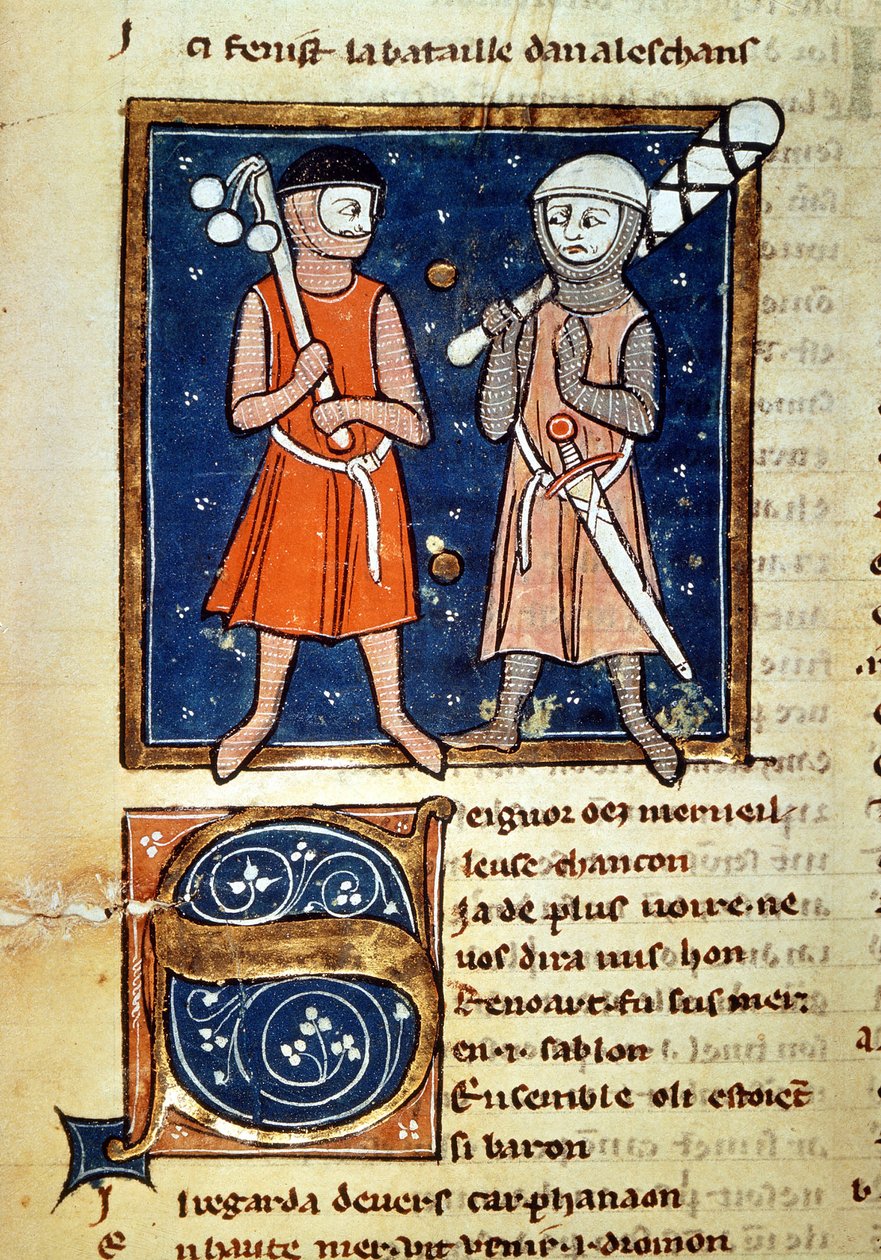 Warriors arms of clubs - i "" The coinage of William""", manuskript fra 1200-tallet. biblioteca Trivulziana. Milan av Italian School