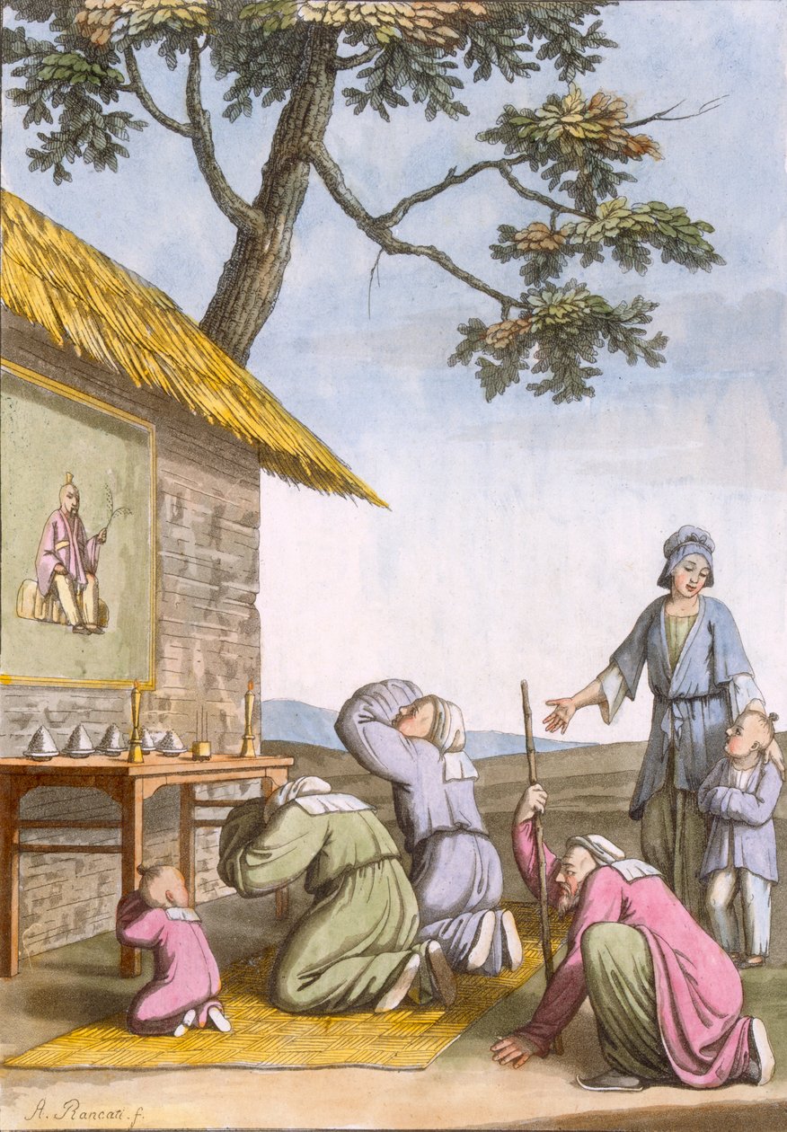 Taoist-helligdommen langs veien på landsbygda, fra Costume dei... av Giulio Ferrario, ca. 1820-30-tallet av Italian School