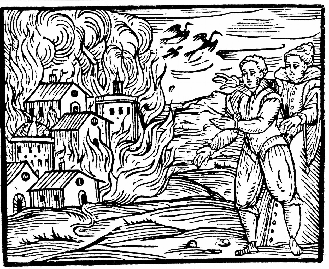 Hekser som ødelegger et hus ved brann, Swabia i 1533, illustrasjon fra Compendium Maleficarum av Francesco Maria Guazzo, 1608 av Italian School