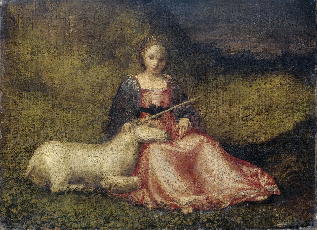 "Kvinne med enhjørning, anonym, ca. 1510 av Italian School