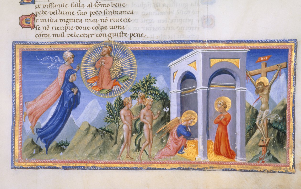 Yates Thompson 36, f.141 The Mystery of the Redemption, fra 'Divina Commedia', ca. 1444-50 (vellum) av Italian School