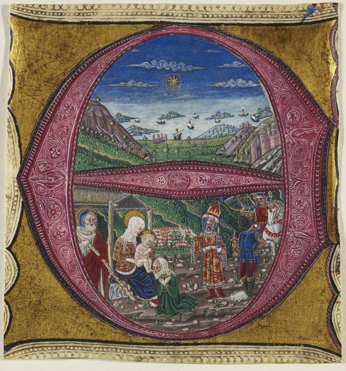 Tilbedelse av magi (tempera, blekk og bladgull på pergament) av Italian School Italian School