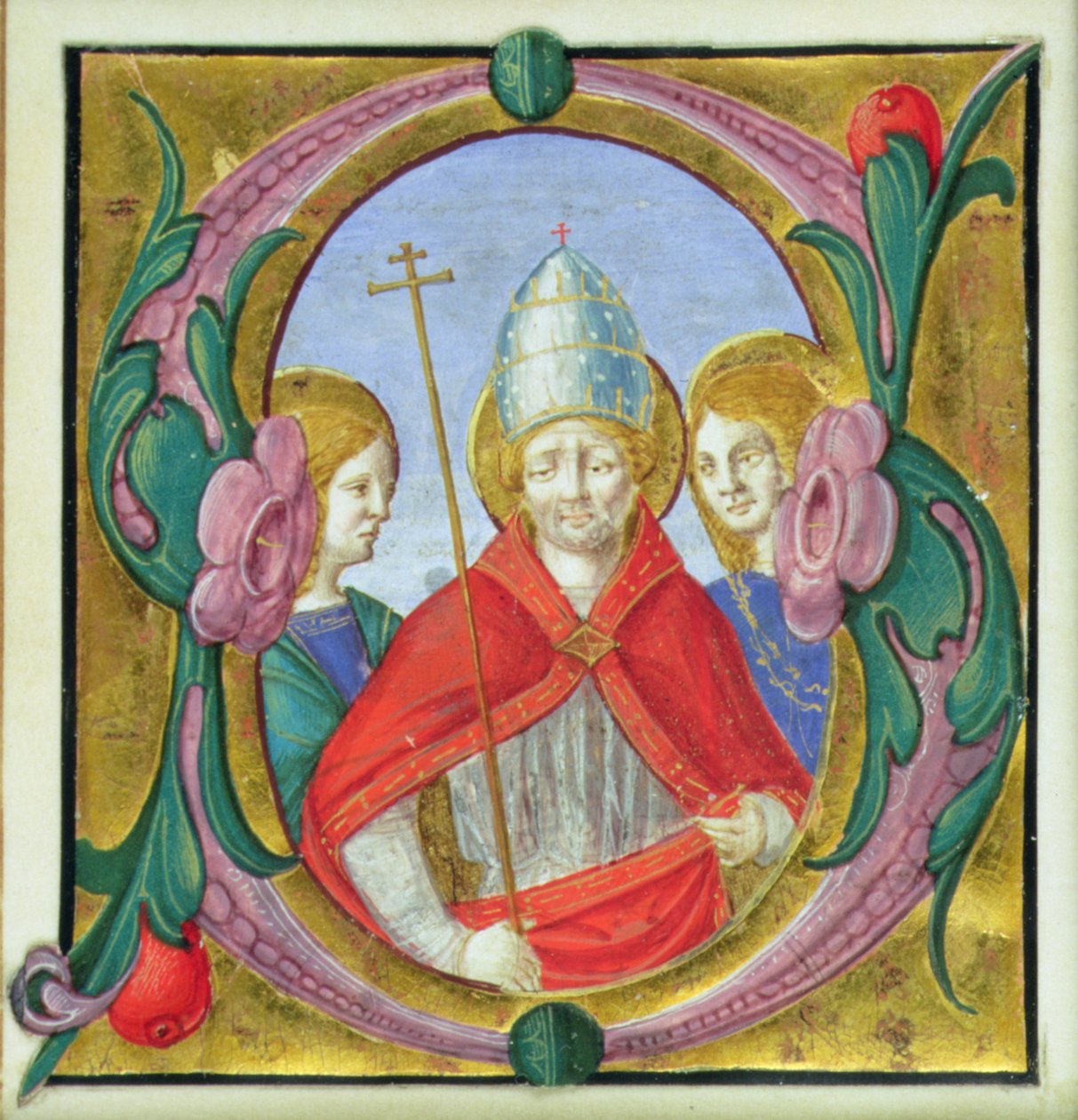 Historikert initial S som viser St. Gregory og to hellige av Italian School Italian School