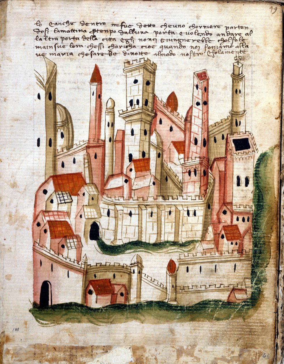 Utsikt over byen Jerusalem, fra Libro dOltramare av Niccolo da Poggibonsi (penn og blekk og tempera på vellum) av Italian School Italian School
