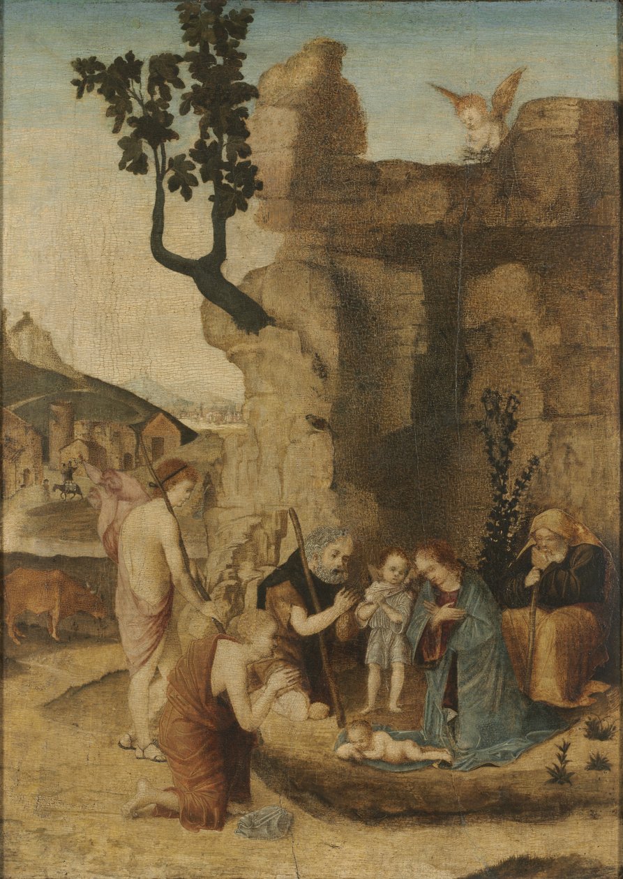 Tilbedelse av hyrdene, ca. 1500 (olje på tre) av Italian School
