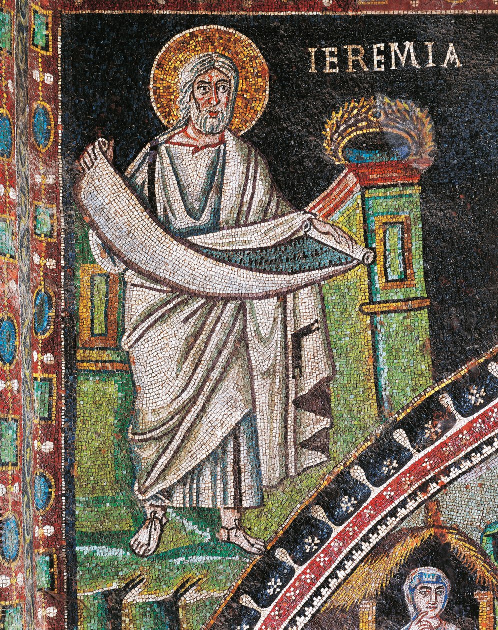 Profeten Jeremiah, mosaikk, venstre for lunette, nordlige vegg av prestegården, basilikaen San Vitale (UNESCOs verdensarvliste av Italian School