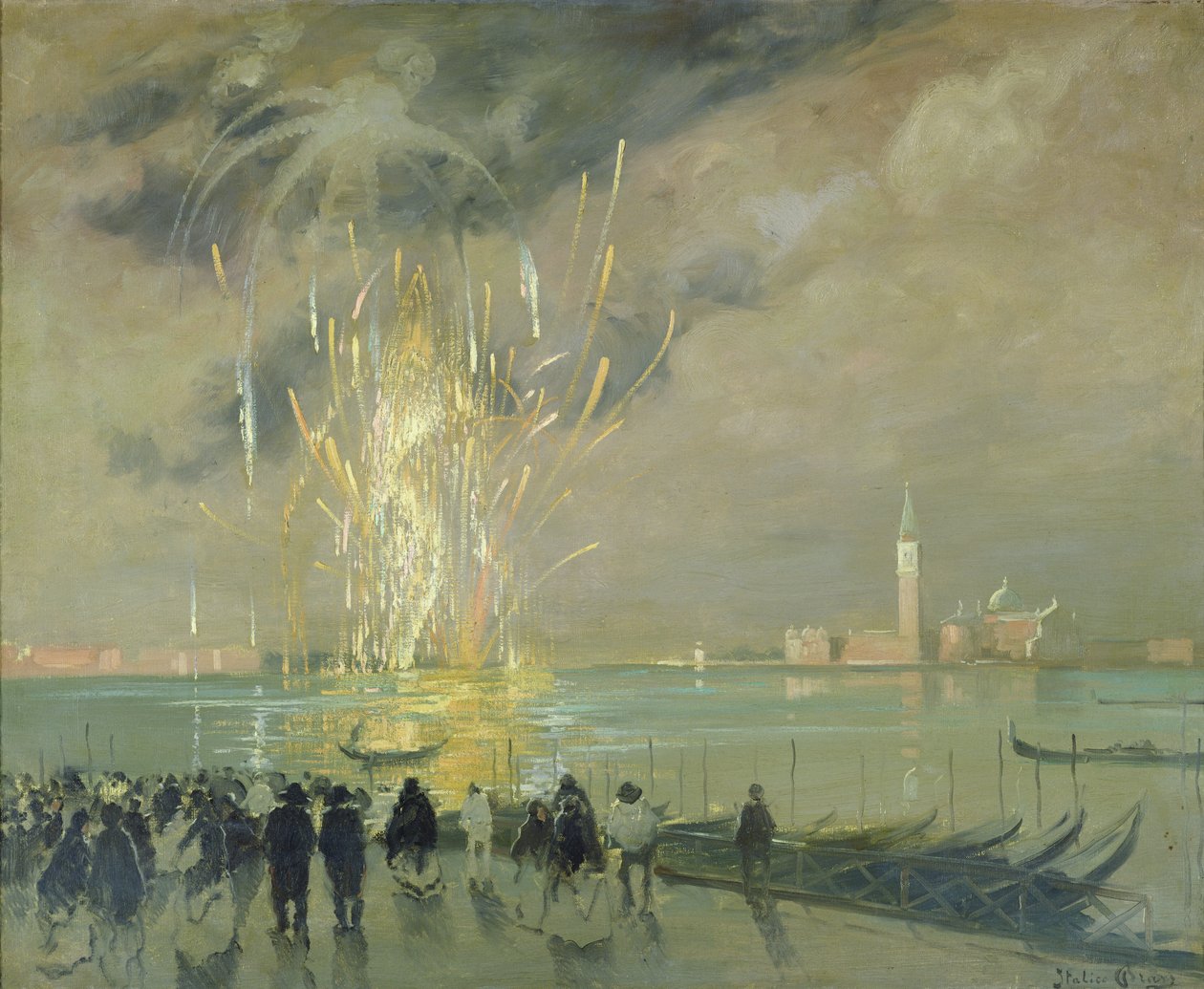 Fyrverkeri over lagunen, ca. 1914 av Italico Brass
