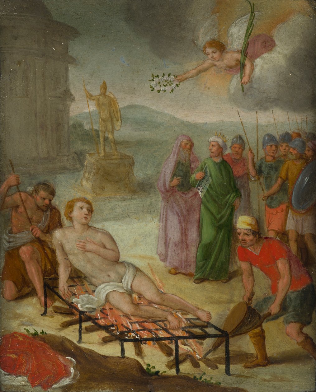 Martyrdom of St. Lawrence, ca. 1600-99 (olje på kobber) av Italo Flemish School