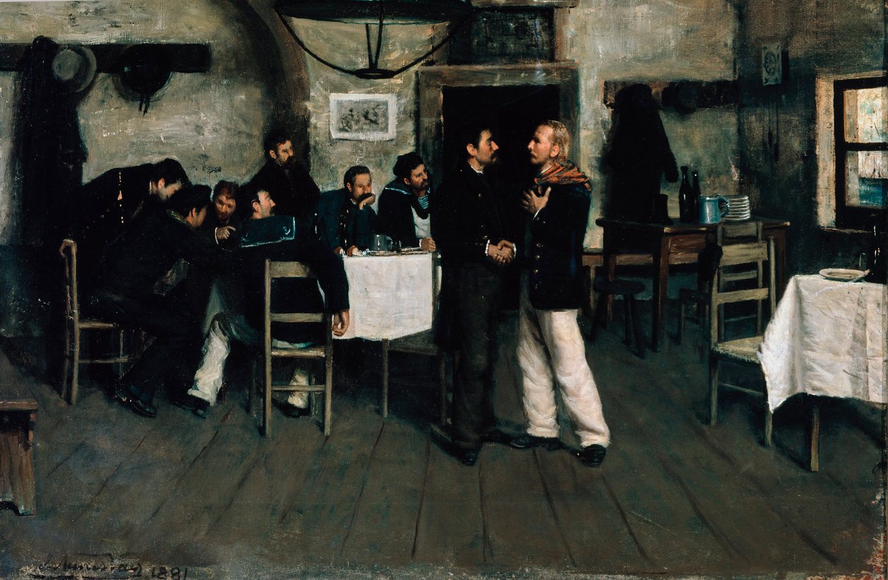 Møte mellom Giuseppe Garibaldi (1807-1882) og Giovanni Battista Cuneo (1809-1875) ved Taganrog, havn ved Svartehavet i 1833, av Italo Nunes Vais (1860-1932) av Italo Nunes Vais