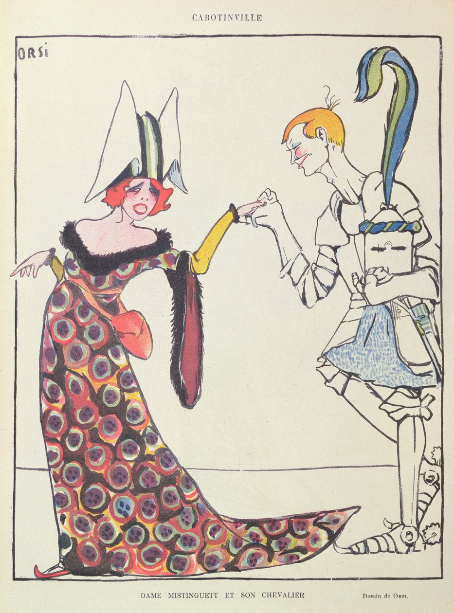 Mistinguett (1875-1956) og hans ridder, karikatur fra 