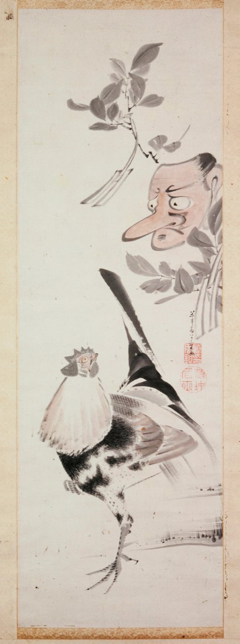 Hane og Tengu-maske, ca. 1775 (blekk og lys farge på papir) av Ito Jakuchu