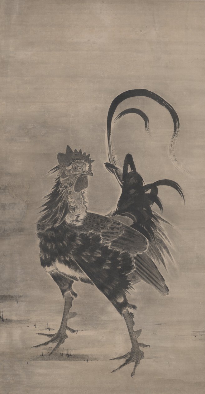 Haner, høne og kyllinger, venstre for et par, 1795 av Ito Jakuchu