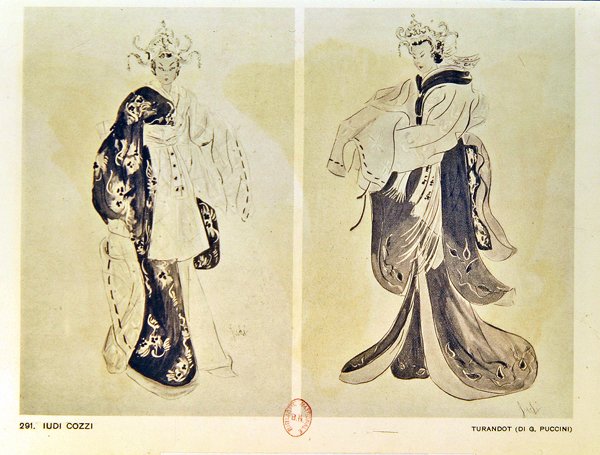 Kostymedesign for operaen Turandot av Giacomo Puccini (1858-1924) av Iudi Cozzi