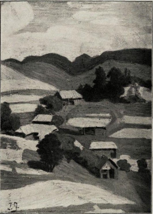 En landsby i Bohinj -hjørnet av Ivan Grohar