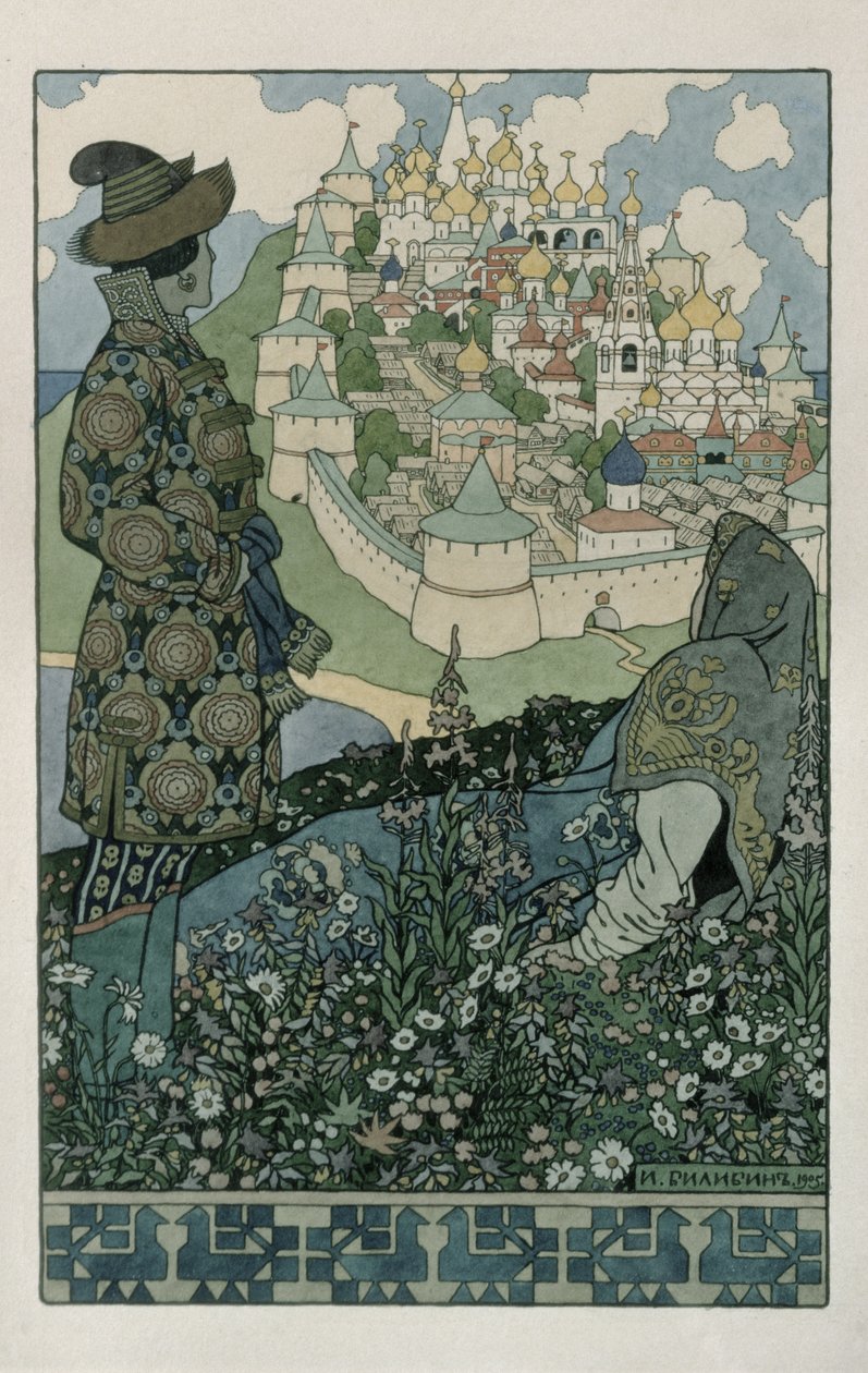 Illustrasjon for Alexander Pushkins "Fairytale of the Tsar Saltan", 1905 av Ivan Yakovlevich Bilibin