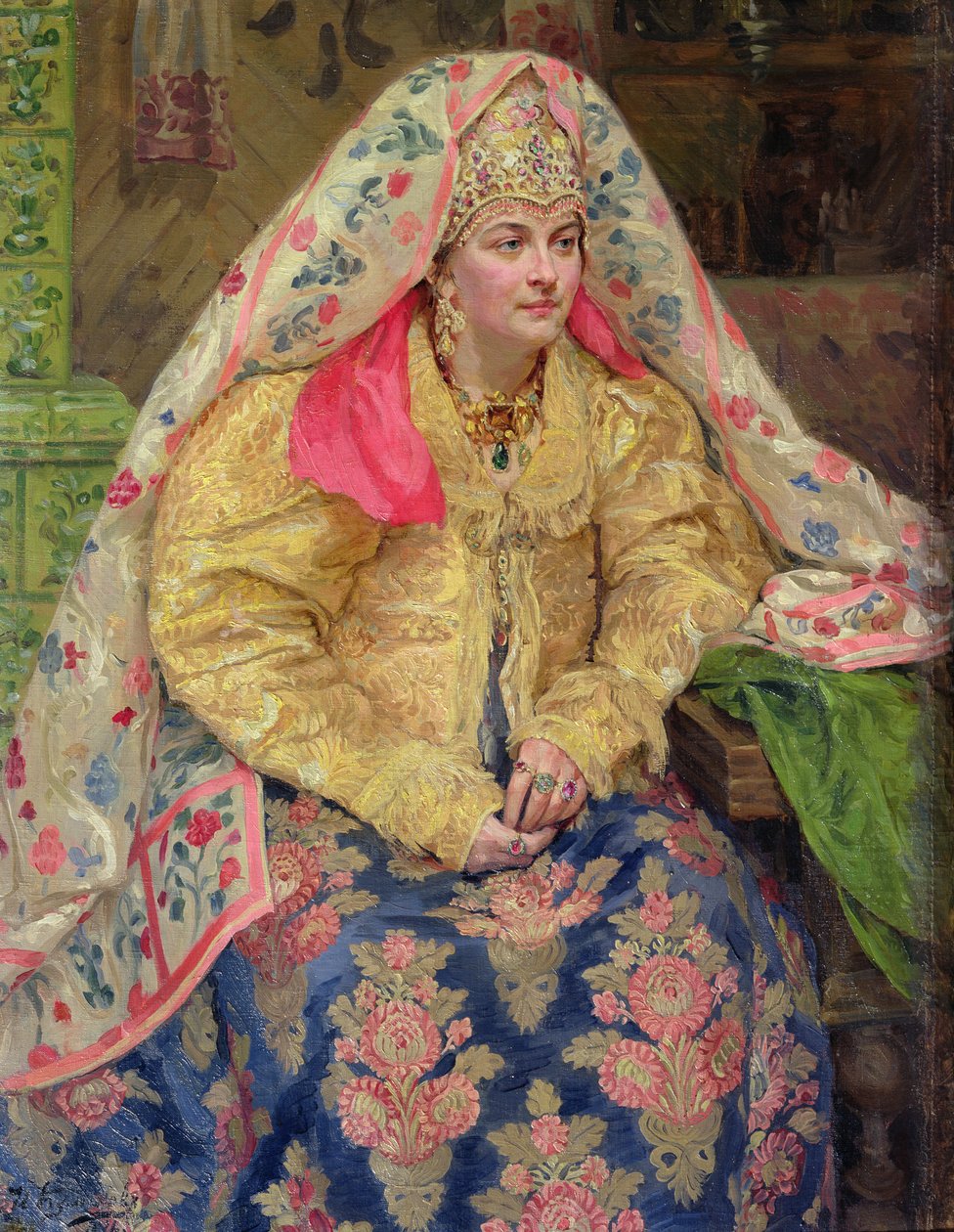 Kvinne i gammel russisk kjole, 1916 av Ivan Semyonovich Kulikov