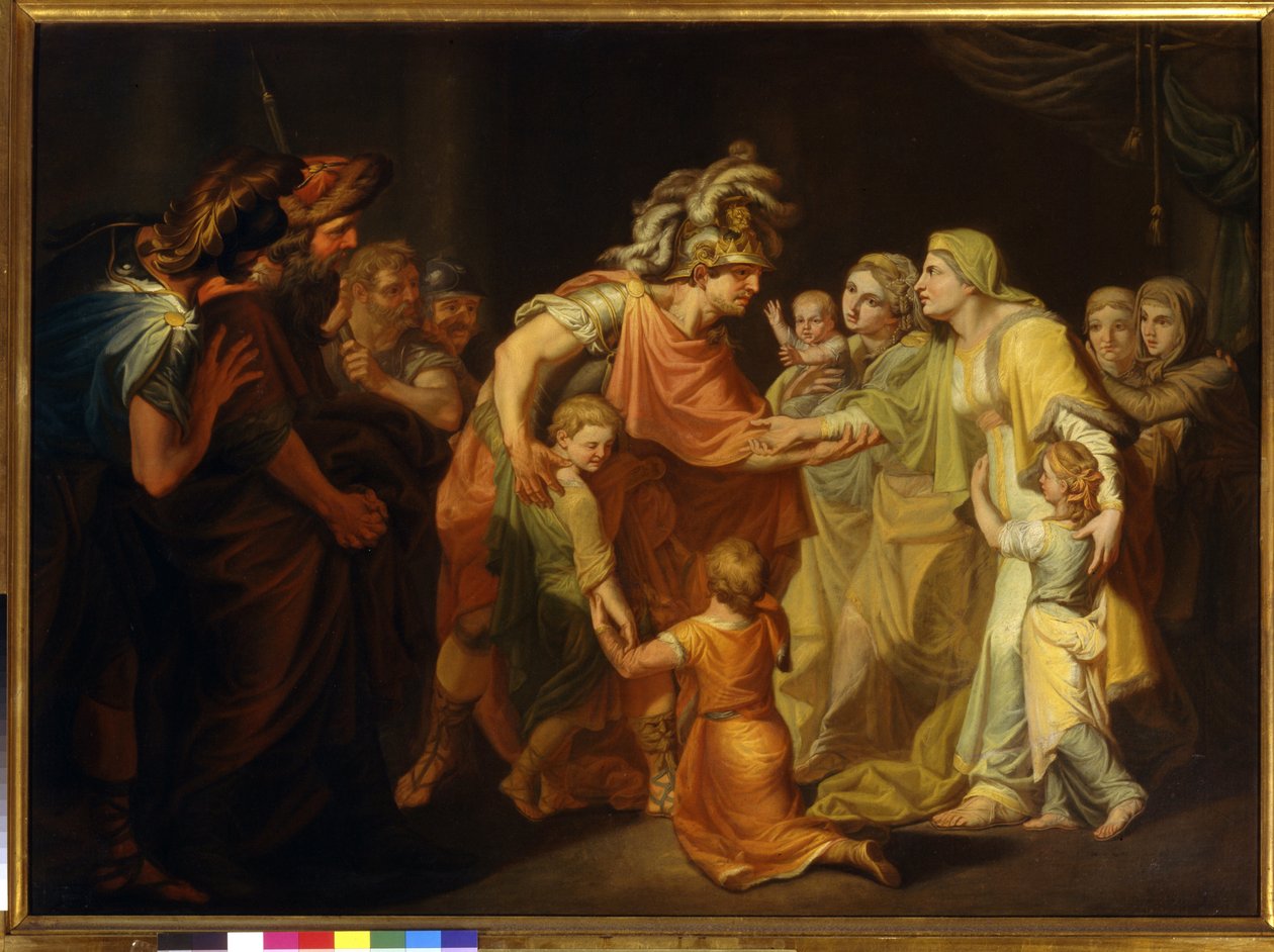 Den russiske prinsen Svyatoslav I (ca. 945-972) finner sin familie i kyiv etter felttoget på Donau i 967. Maleri av Ivan Akimovich Akimov (1754-1814) av Ivan Akimovich Akimov