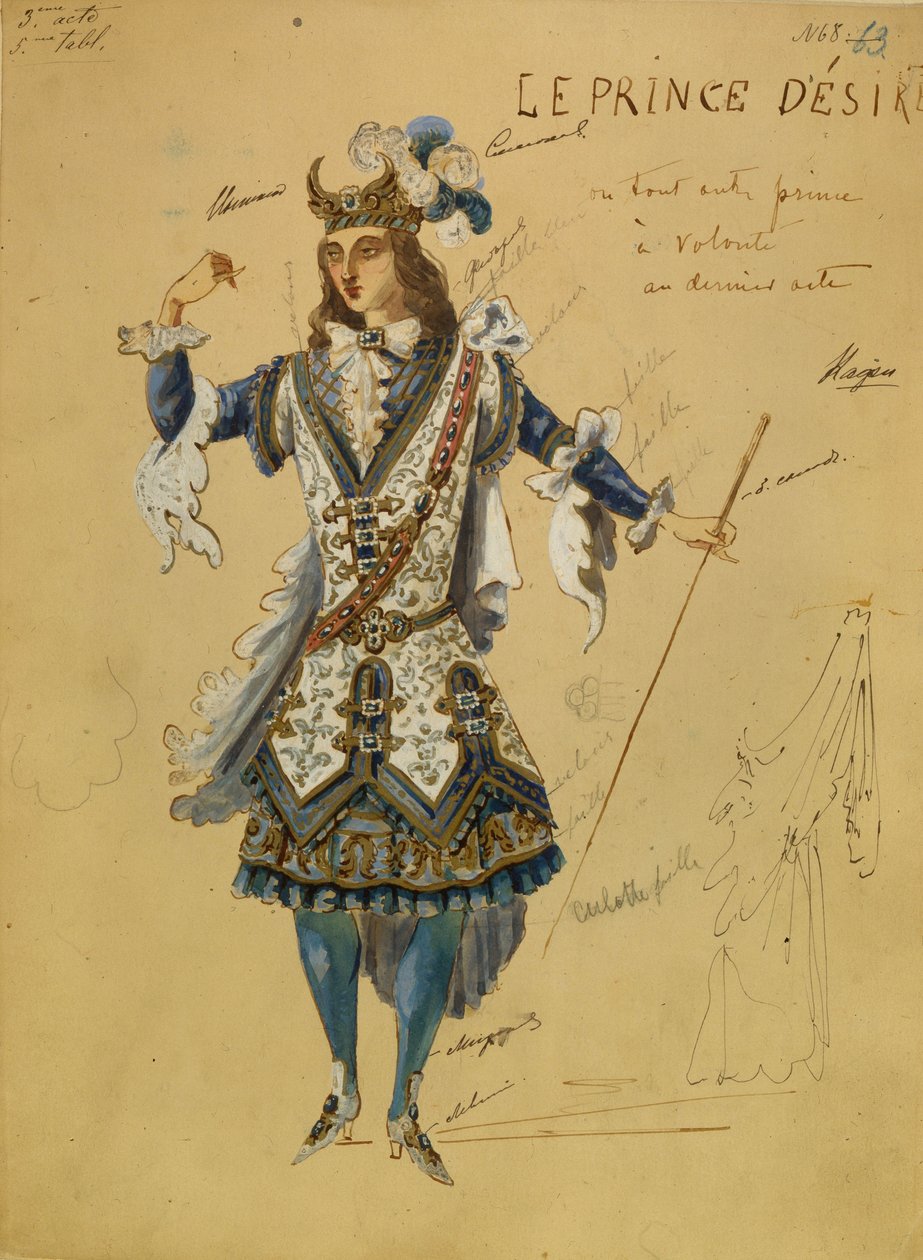 Kostymedesign for balletten Sleeping Beauty av P. Tchaikovsky, 1890 av Ivan Alexandrovich Vsevolozhsky