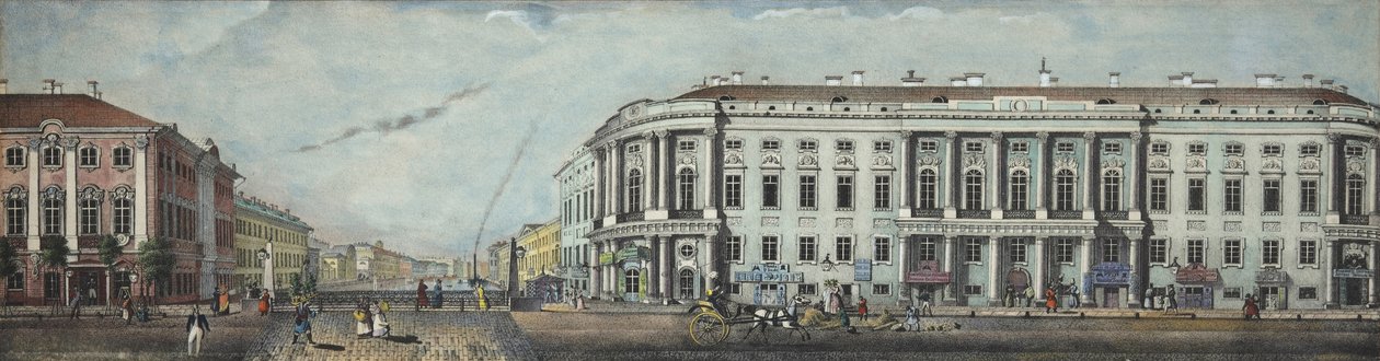 Politibroen med Stroganov-palasset. Fra panoramaet av Nevsky Prospekt, 1830 av Ivan Alexeyevich Ivanov
