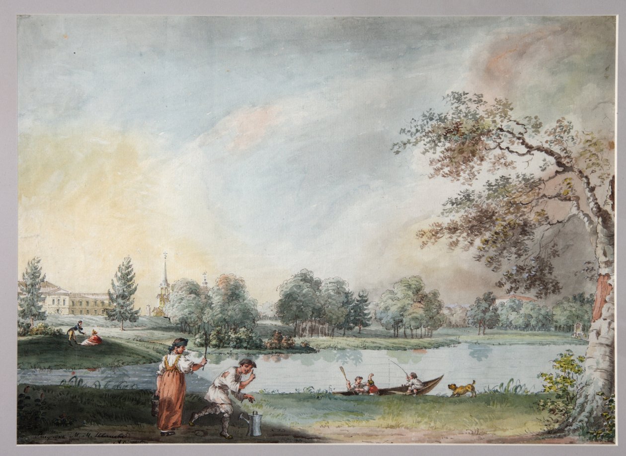 Dammene før bygodset til grev Alexei Kirillovich Razumovsky i Moskva, tidlig på 1800-tallet av Ivan Alexeyevich Ivanov