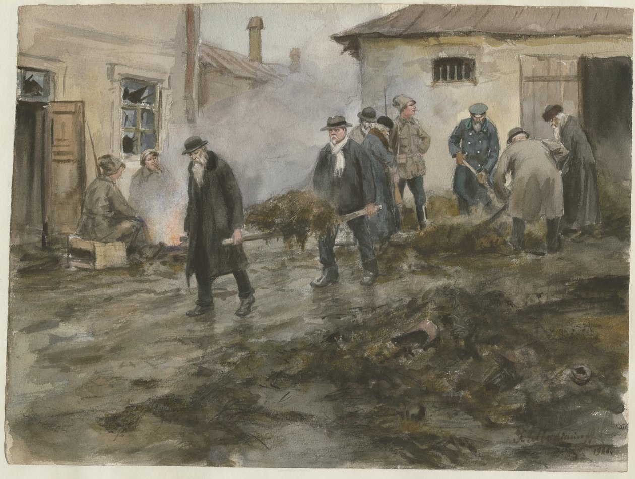 Borgerskapet renser stallen fra serien med akvareller russisk revolusjon, 1920 av Ivan Alexeyevich Vladimirov