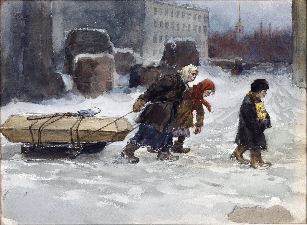 Begravelse av en arbeider som ikke var kommunist av Vladimirov, Ivan Alexeyevich (1869-1947). Akvarell, Gouache på papir av Ivan Alexeyevich Vladimirov
