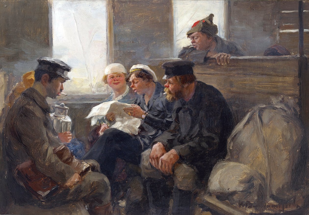 Gruppe bolsjeviker på et tog av Vladimirov, Ivan Alexeyevich (1869-1947). Olje på tre av Ivan Alexeyevich Vladimirov