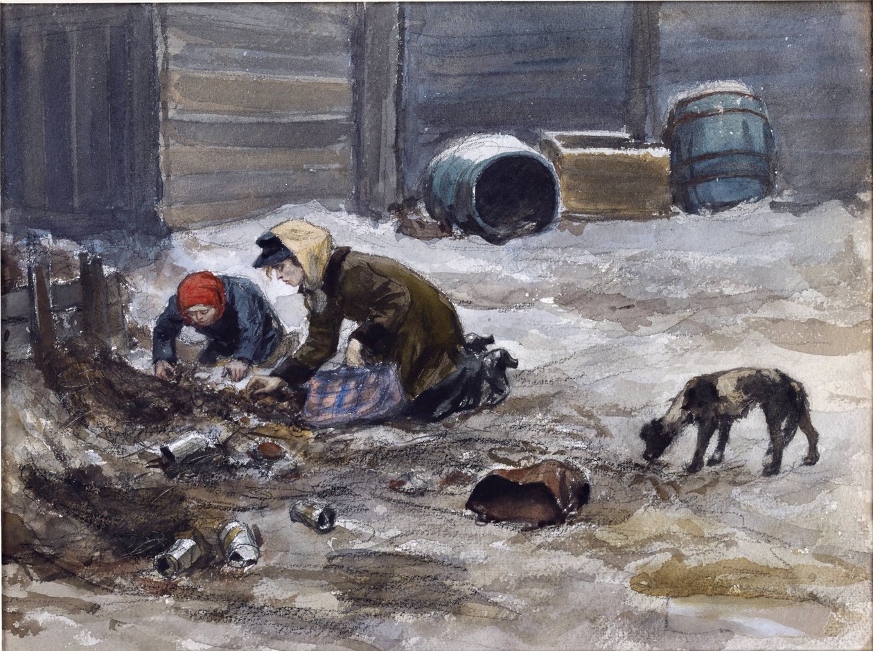 Sulten år i Petrograd (Tegnet fra naturen) av Vladimirov, Ivan Alexeyevich (1869-1947). Akvarell, Gouache på papir av Ivan Alexeyevich Vladimirov