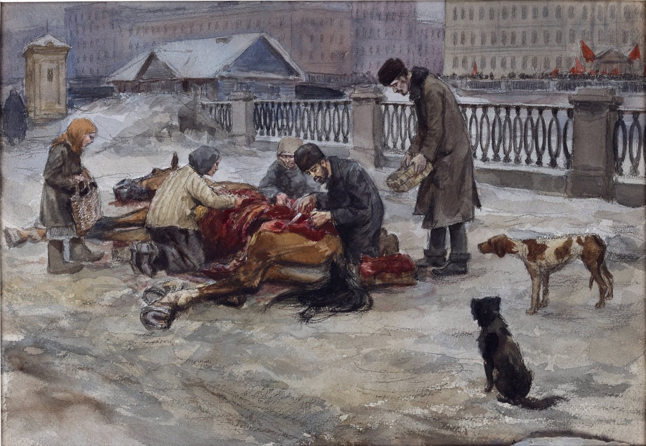 Sulten år i Petrograd av Vladimirov, Ivan Alexeyevich (1869-1947). Akvarell, Gouache på papir av Ivan Alexeyevich Vladimirov