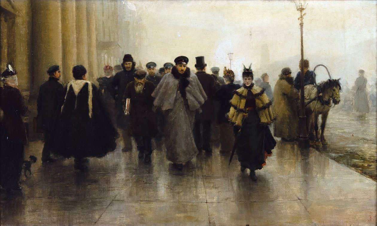 La perspektiv Nevski - Nevskij Prospekt - Ivan Aleksijevitsj Vladimirov (1869-1947). Olje på lerret, tidlig på 1890-tallet. Dimensjon : 41x68 cm Privat samling av Ivan Alexeyevich Vladimirov