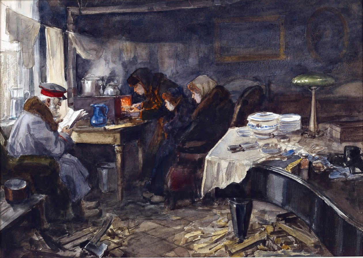Miserabelt liv til russiske adelsmenn og personer av høy rang under revolusjonen av Vladimirov, Ivan Alexeyevich (1869-1947). Akvarell, Gouache på papir av Ivan Alexeyevich Vladimirov