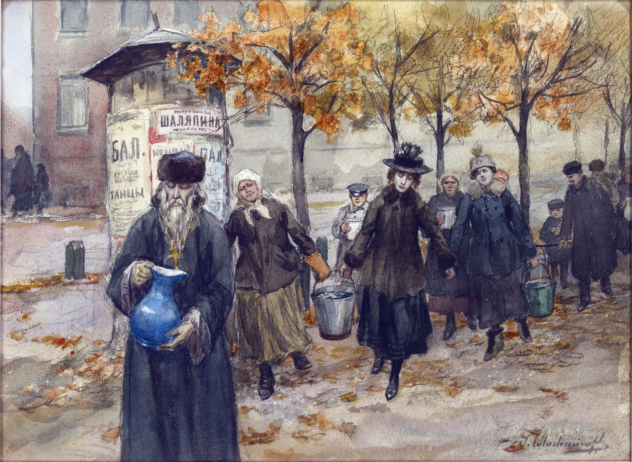Petrograd uten vann av Vladimirov, Ivan Alexeyevich (1869-1947). Akvarell, Gouache på papir av Ivan Alexeyevich Vladimirov