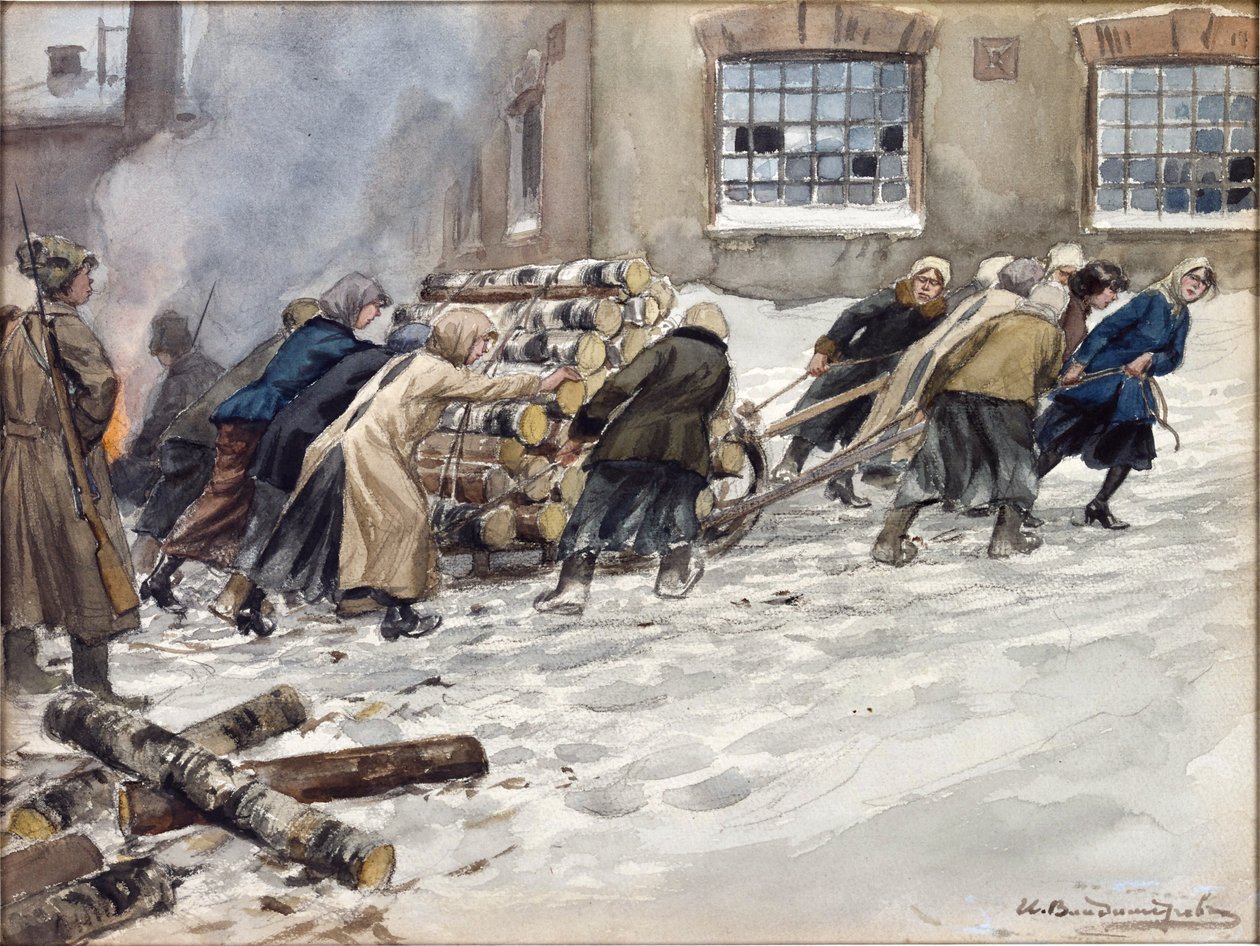 Rekvisisjon av ved av Vladimirov, Ivan Alexeyevich (1869-1947). Akvarell, Gouache på papir av Ivan Alexeyevich Vladimirov