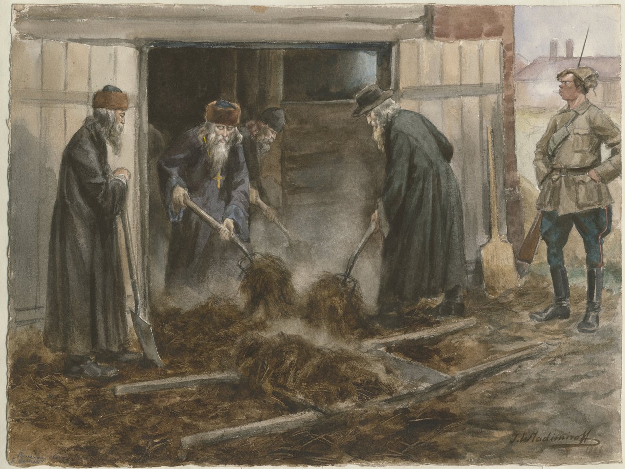 Russiske prester som måker høy: september 1918 fra serien med akvareller russisk revolusjon, 19 av Ivan Alexeyevich Vladimirov