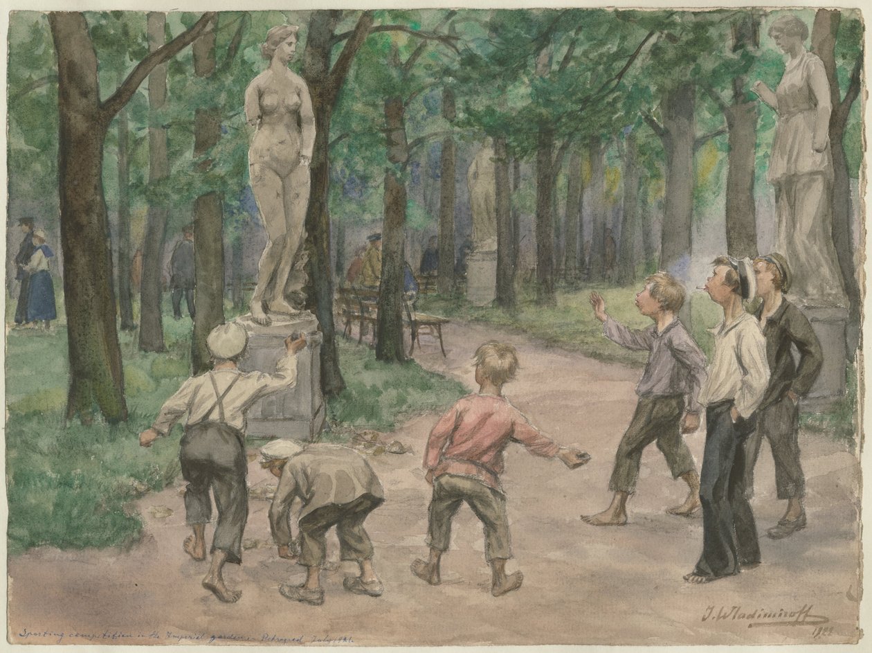 Sportskonkurranse i Imperial Gardens: Petrograd, juli 1921 fra serien med akvareller R av Ivan Alexeyevich Vladimirov