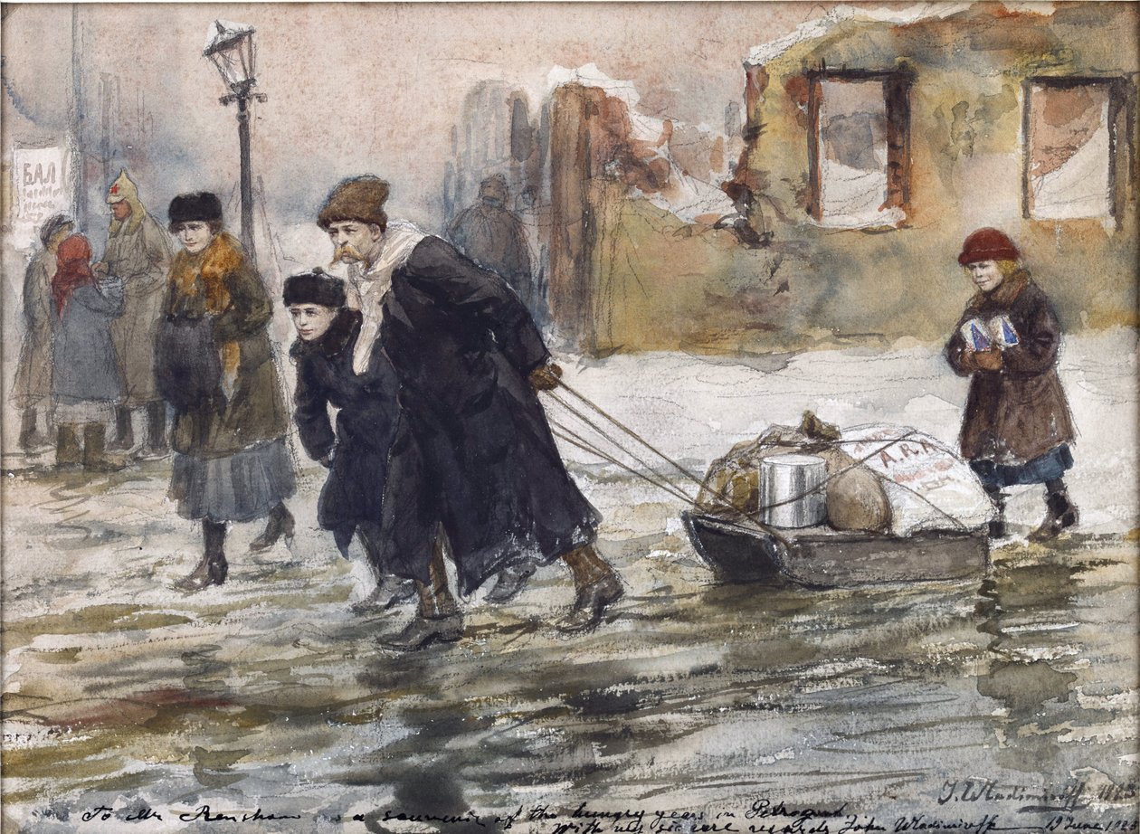 Transport av mat på en slede av Vladimirov, Ivan Alexeyevich (1869-1947). Akvarell, Gouache på papir av Ivan Alexeyevich Vladimirov