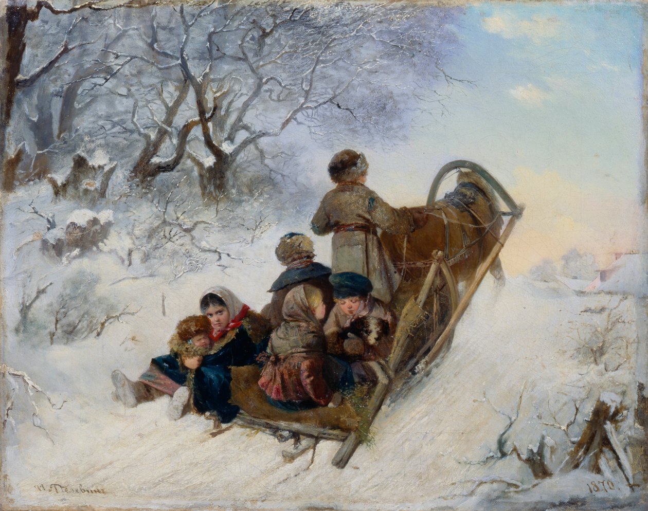 Barn på en hestetrukket slede, 1870 av Ivan Andreyevich Pelevin