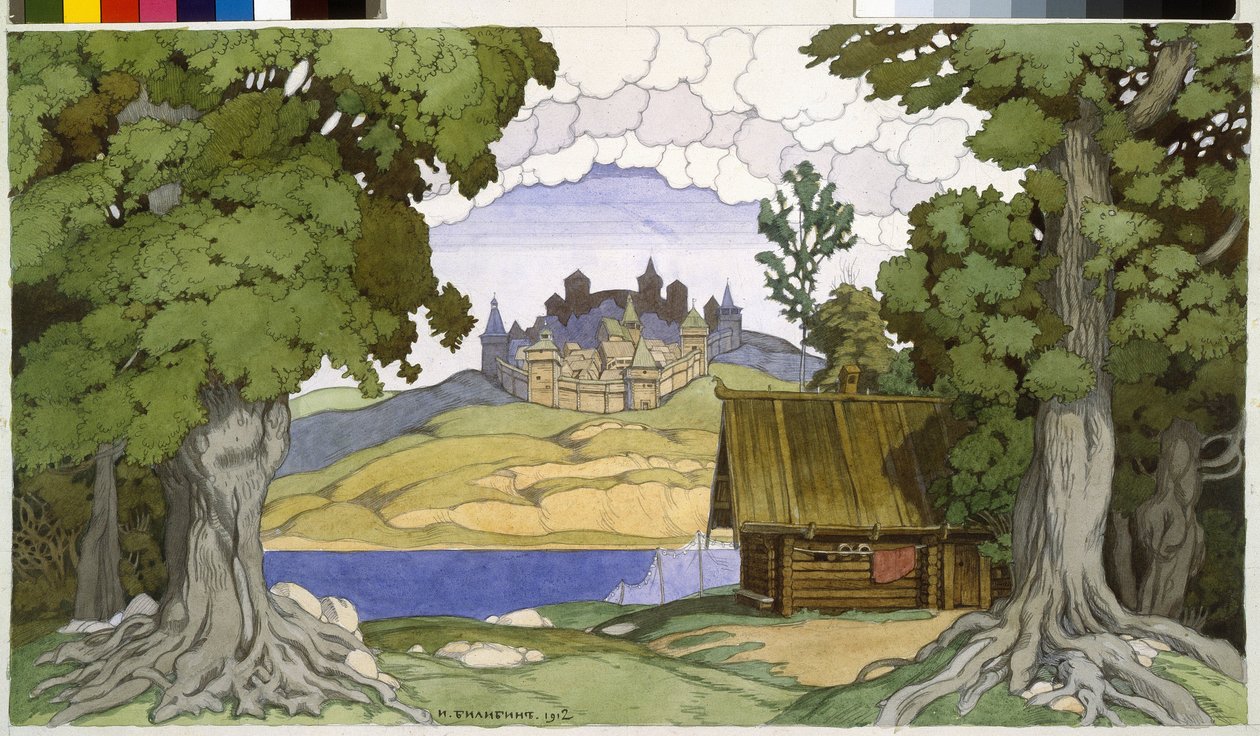 Dekor for operaen ""Askolds grav"" av Alexei Vertovski (1799-1862). Verk av Ivan Yakovlevich Bilibin (Bilibin) (1876-1942), akvarell på papir av Ivan Yakovlevich Bilibin