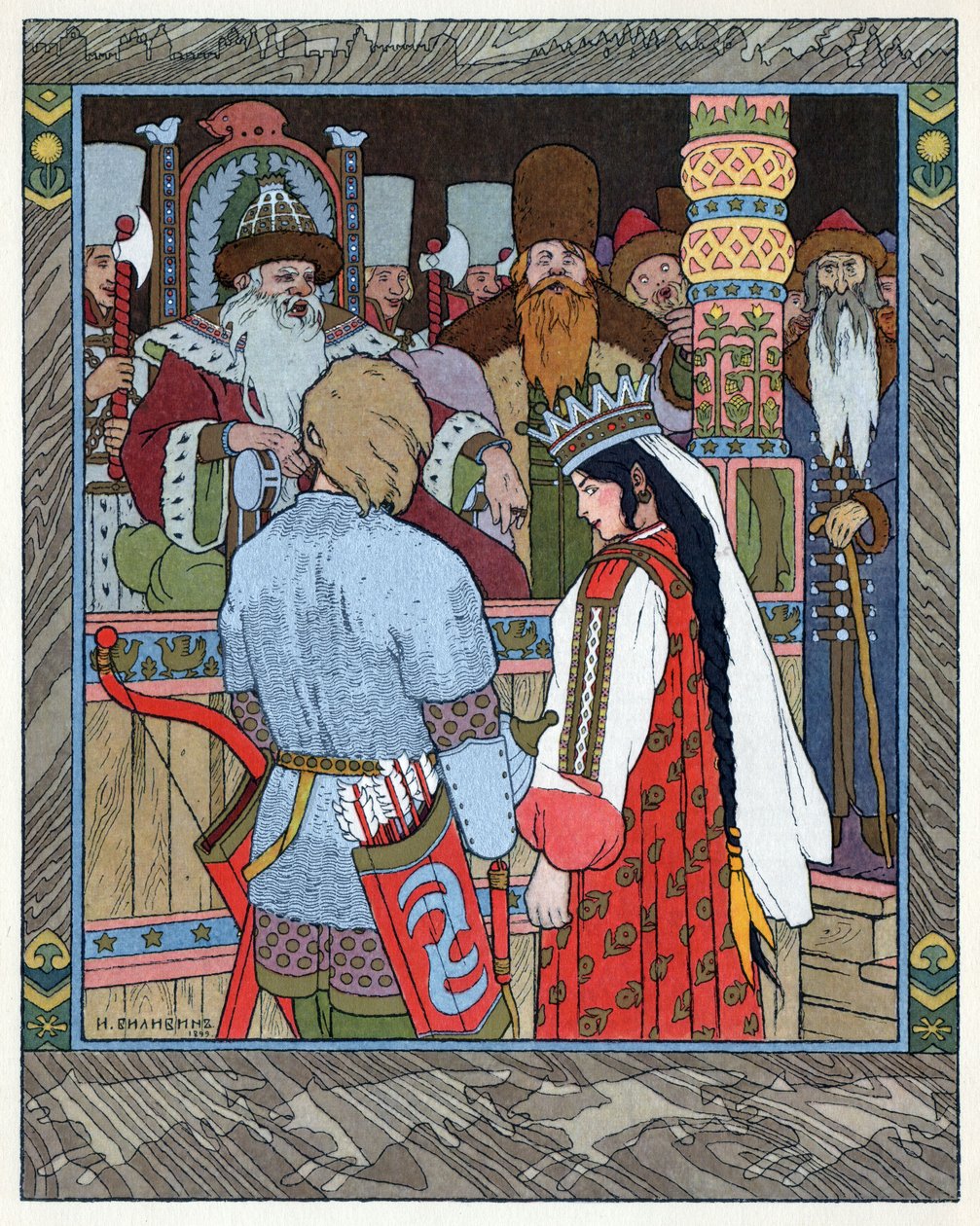Tsarevitch Ivan, Ildfuglen og den grå ulven, ca. 1899 (litografi) av Ivan Yakovlevich Bilibin