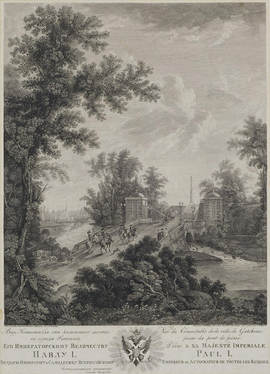 Utsikt over Connetable Square fra Stone Bridge i Gatchina, 1800 av Ivan Dmitryevich Telegin