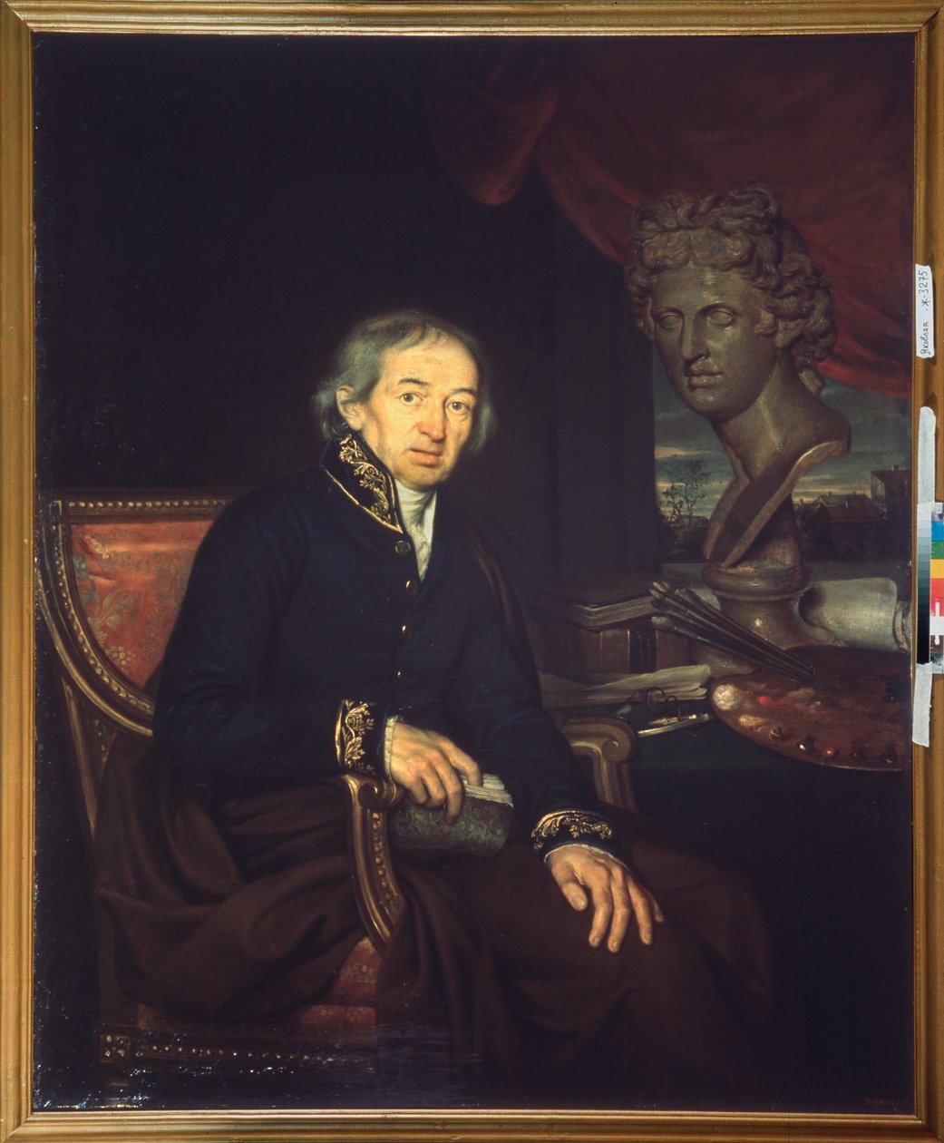 Portrait de l'artiste Dmitri Levitsky (1735-1822) (Portrett av kunstneren Dmitri Levitsky) - Peinture de Ivan Eremeevich Yakovlev (1787-1843), huile sur toile av Ivan Ereemevich Yakovlev