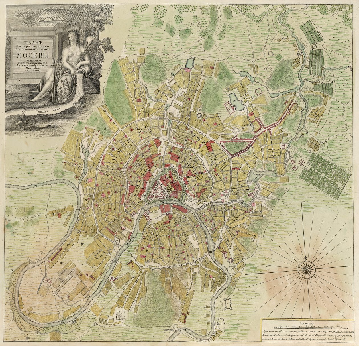 Kart over Moskva, 1739 av Ivan Fyodorovich Michurin