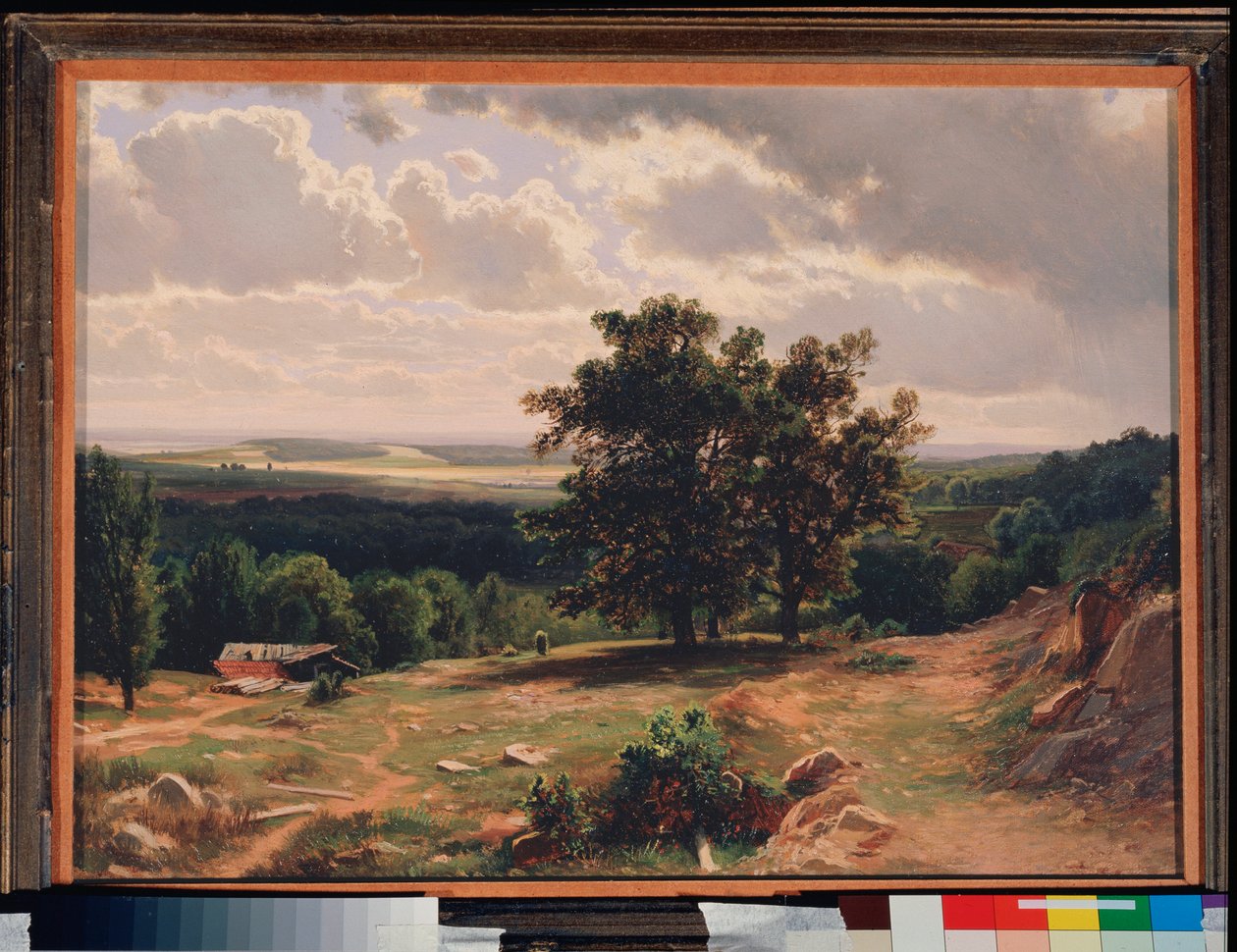 Oaks, Landskap nær Düsseldorf (Tyskland) - Eiker, Landskap nær Düsseldorf - Maleri av Ivan Ivanovich Shishkin (Chichkine) (1832-1898), olje på tre av Ivan Ivanovich Shishkin